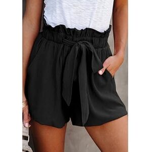 NEW Black High Waist Ruffle Tie Bow, Paperbag Shorts, Women's XXL